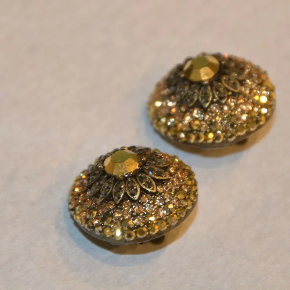 EVENING STATEMENT HOLIDAY JOSE & MARIA BARRERA BROWN GOLD OVAL CRYSTAL EARRINGS